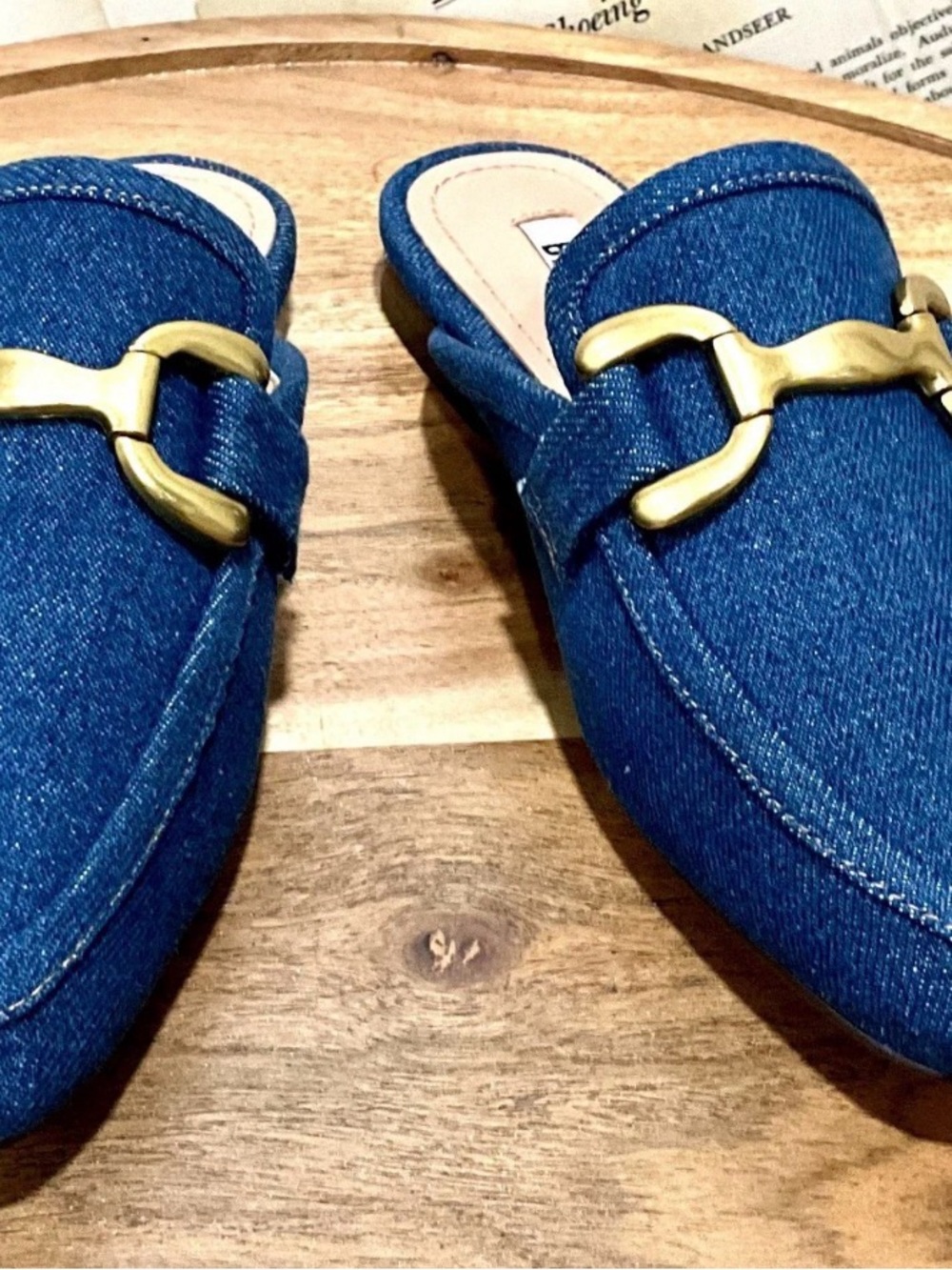 Anthropologie Bibi Lou Zagreb Slip On Loafers Denim Gold Trim - Picture 5 of 9